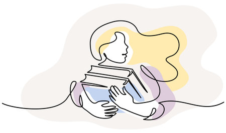 Student girl hold stack of books. Education concept. Woman with books.のイラスト素材