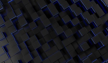 abstract image of cubes background in blue light.3D rendering illustration