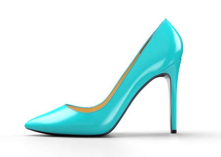 Turquoise womens shoes on a white background. 3D rendering illustration.の写真素材