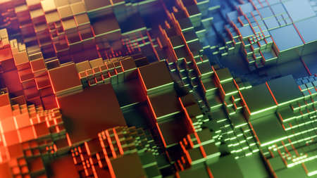 Abstract background with moving wave cubes. 3D rendering illustration.の写真素材