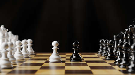 Black and white chess pieces on a chessboard. 3D rendering illustration.の写真素材