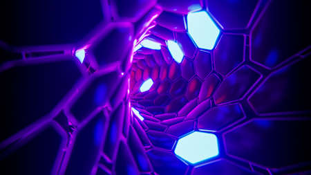 Traffic in the tunnel with flashing hexagons. 3D rendering illustration.の写真素材