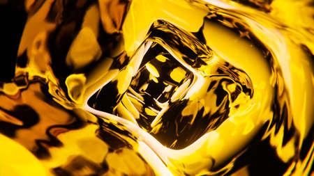 Golden metallic liquid flowing in weightlessness. 3D rendering illustration.の写真素材