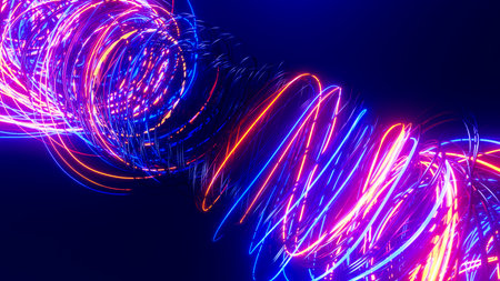 Flying through flashing rings. 3D rendering illustration.