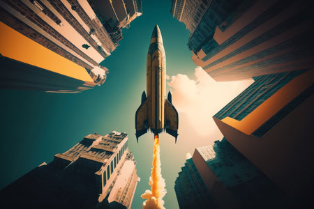 space shuttle is flying through the sky. Generative AI.の素材