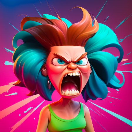 Woman with blue hair and green tank top. Generative AI.の素材