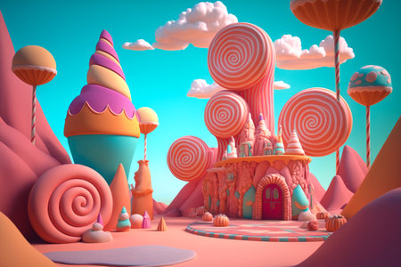 An image of scene with candy and lollipops. Generative AI.の素材