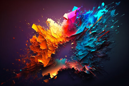 Colorful explosion on dark background. Generative AI.の素材
