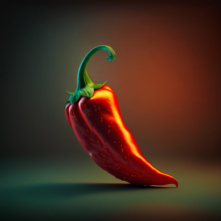 Red chili pepper on dark background. Generative AI.の素材