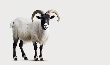 Ram is standing in front of white background. Generative AI.の素材