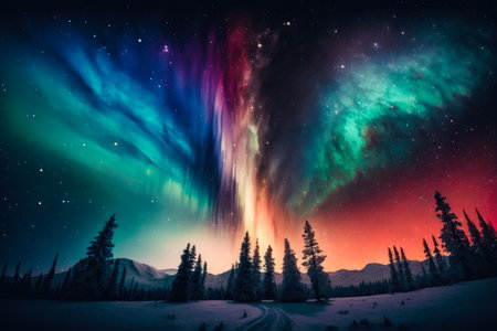 An image of the aurora bore in the sky. Generative AI.の素材