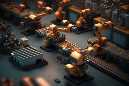Factory with robots. Generative AI.の素材