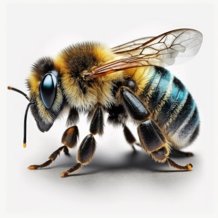 Close up of bee on white background. Generative AI.の素材