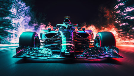 An image of racing car on track at night. Generative AI.の素材