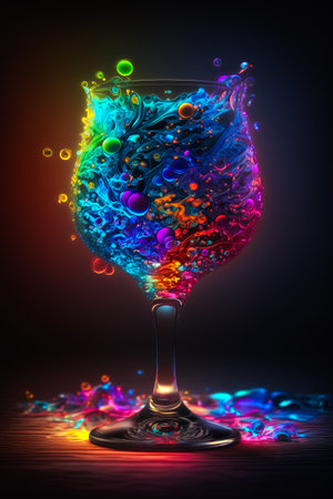 An image of glass filled with colorful liquid. Generative AI.の素材