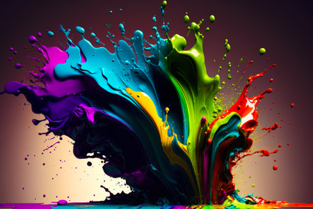 Colorful splash of paint on dark background. Generative AI.の素材