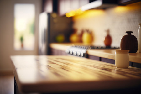 Close up of kitchen counter top. Generative AI.の素材