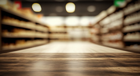 An empty shelf in grocery store. Generative AI.の素材