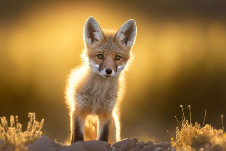 Small red fox standing in the middle of field. Generative AI.の素材