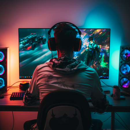 Person playing video games on computer. Generative AI.の素材