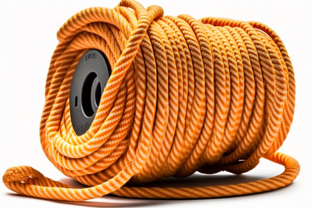 An orange rope on white background. Generative AI.の素材