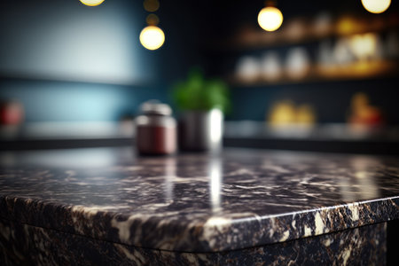 Close up of marble counter top in kitchen. Generative AI.の素材