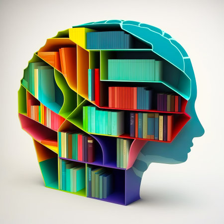 model of human head with books in the shape of brain. Generative AI.の素材