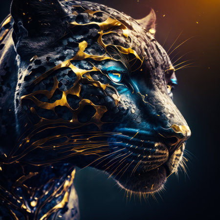 Digital image of jaguar with blue eyes. Generative AI.の素材