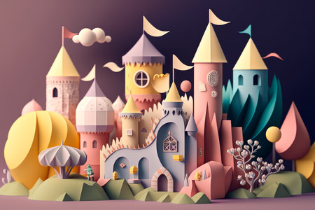 An image of castle made out of paper. Generative AI.の素材