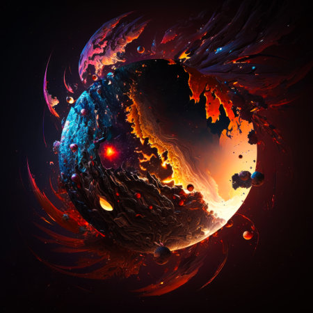 An abstract image of planet with fire and flames. Generative AI.の素材