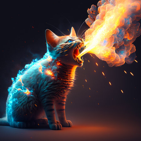 An image of cat with fire coming out of its mouth. Generative AI.の素材