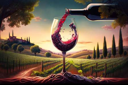 Image of wine being poured into glass. Generative AI.の素材