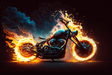 An image of motorcycle with flames on it. Generative AI.の素材