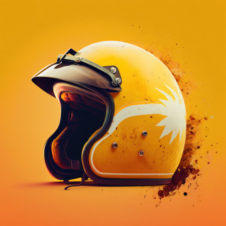 An image of motorcycle helmet on an orange background. Generative AI.の素材