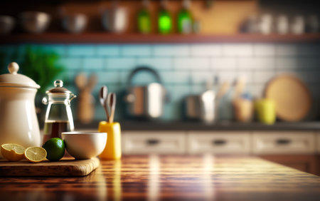 An image of kitchen with various items on the counter. Generative AI.の素材