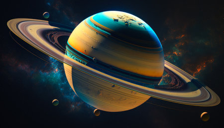 The planet saturn is shown in this image. Generative AI.の素材