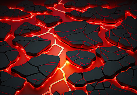 Red and black background with lava and fire. Generative AI.の素材
