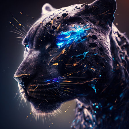 An image of jaguar with glowing eyes. Generative AI.の素材