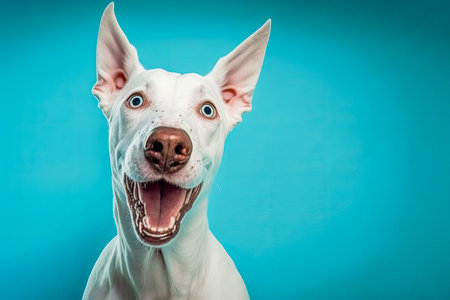 Close up of dog with its mouth open and it's tongue out. Generative AI.の素材