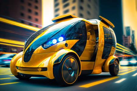 An image of futuristic car on the road. Generative AI.の素材