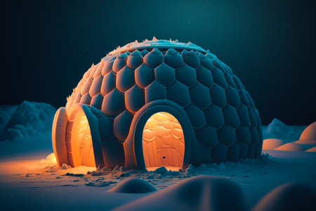 An igloo made out of ice in the middle of the night. Generative AI.の素材