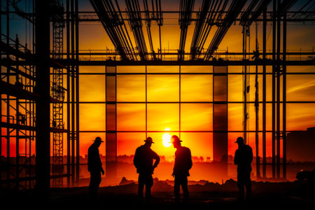Group of men standing next to each other in front of window. Generative AI.の素材