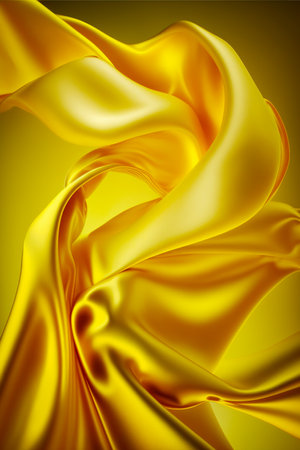 Close up of yellow fabric with very long, flowing fabric. Generative AI.の素材