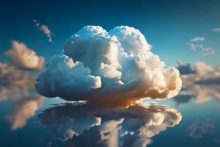 Cloud that is floating in the air with reflection on the water. Generative AI.の素材