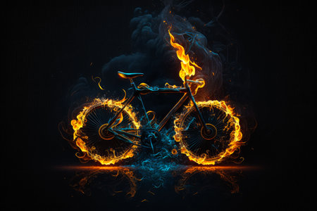 An image of bicycle with flames on it. Generative AI.の素材
