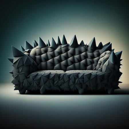 Black couch with spikes on it. Generative AI.の素材