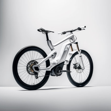 An electric bike is shown against white background. Generative AI.の素材