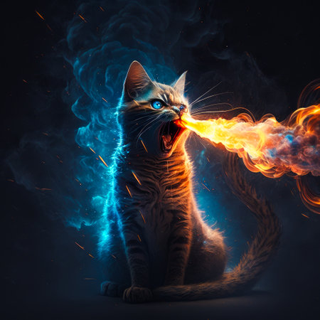 An image of cat with fire coming out of its mouth. Generative AI.の素材