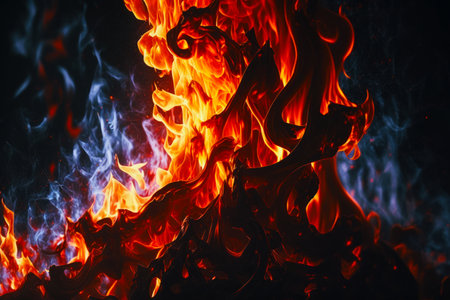 Close up of fire with many different colors of fire around it. Generative AI.の素材