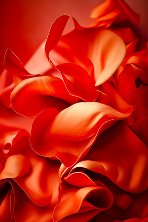 Close up of red flower on red background with lots of petals. Generative AI.の素材